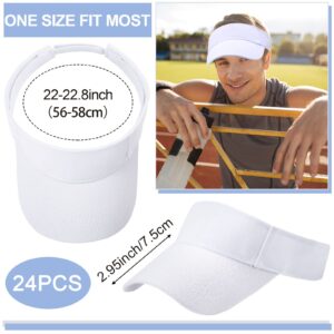 24 Pieces Visors Bulk for Women Men Adjustable Sun Visor Hats UV Protection Sport Visors(White)