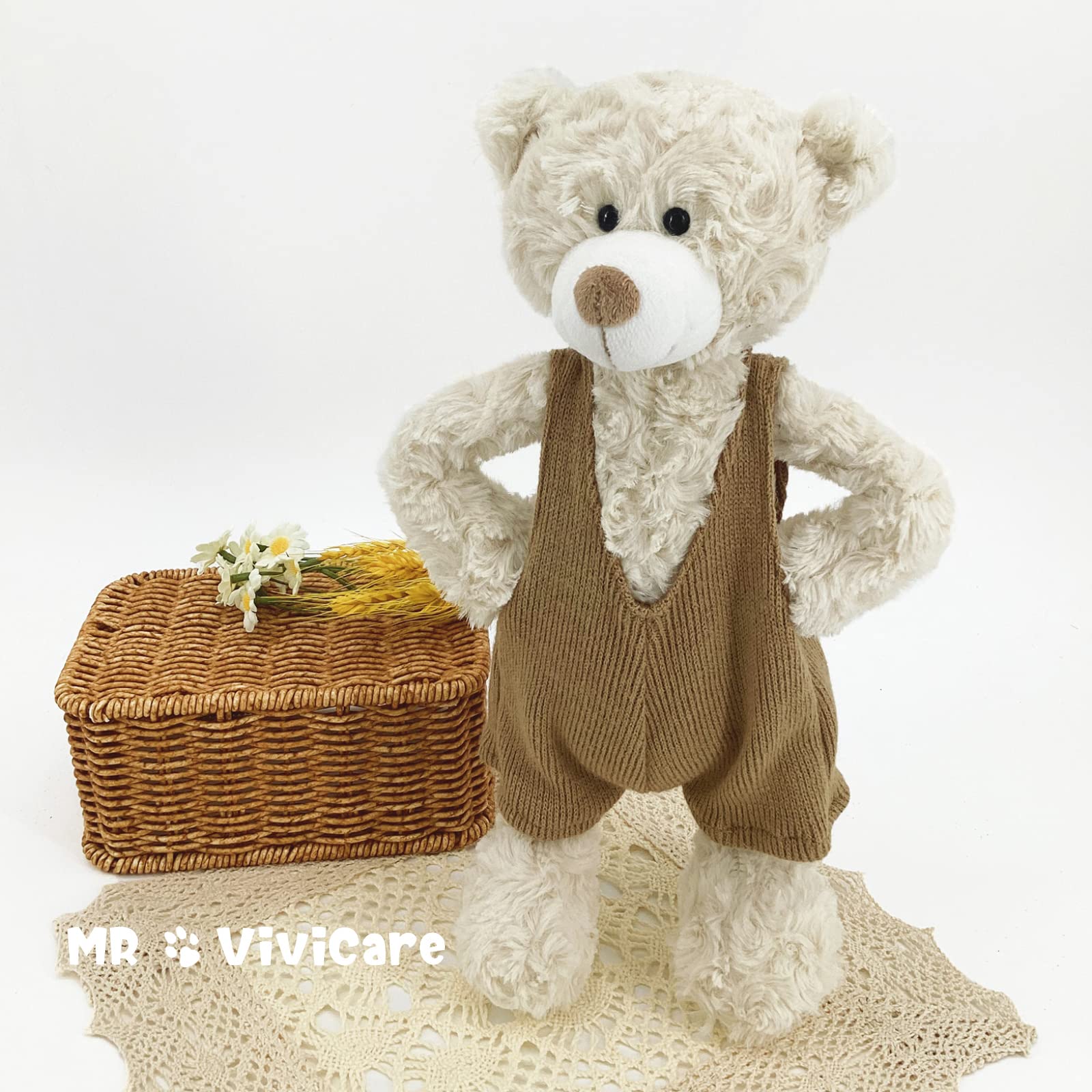 MR VIVICARE 13.5" Cream Beige Bear Stuffed Animals for Kids and New Born Babies,Knitted Dressed Stuffed Teddy Bear Plush Toys for Boys and Girls,Great Gifts on Birthday,Christmas,Machine Washable