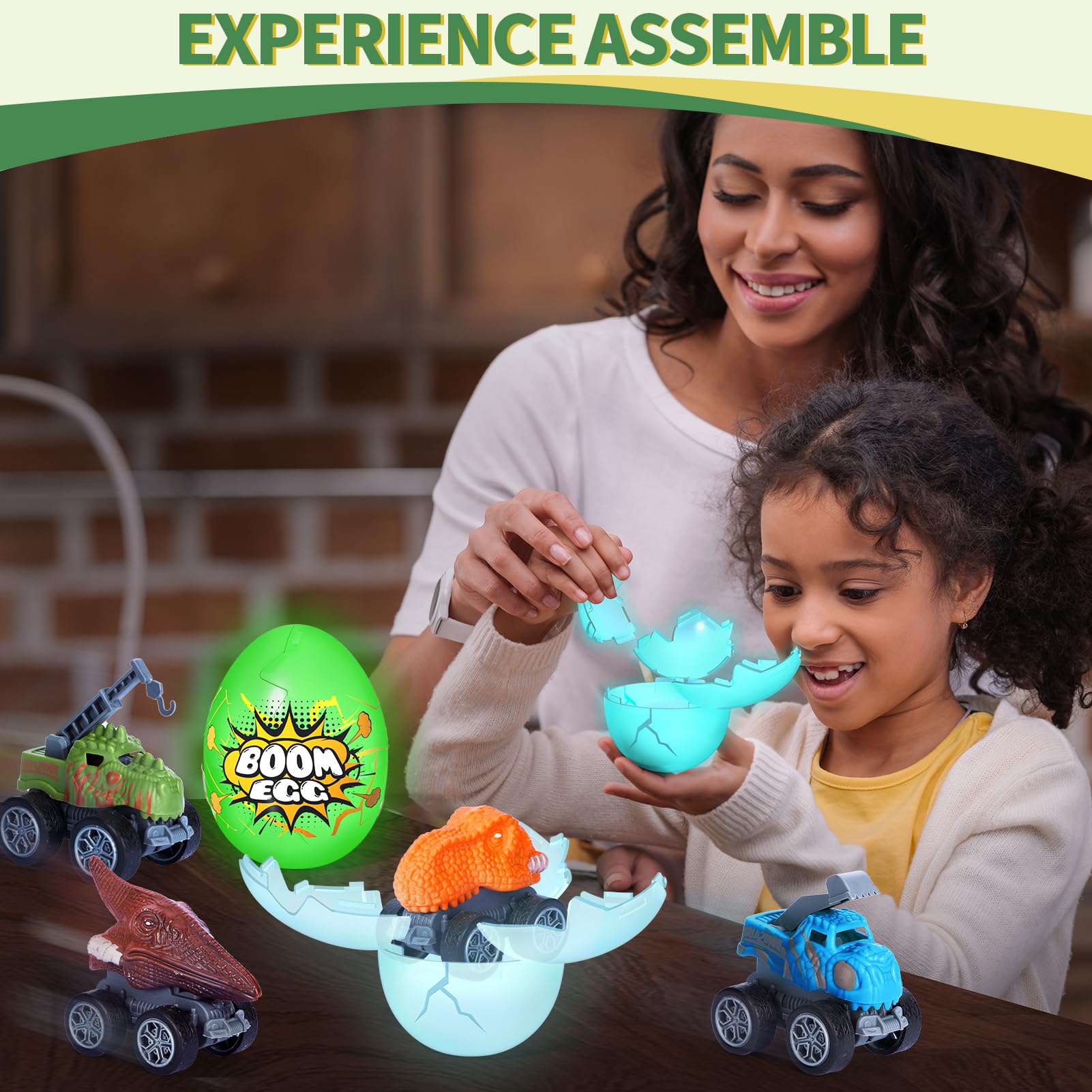 Glow in The Dark Prefilled Easter Eggs with Dinosaur Truck, Easter Basket Stuffers for Toddler Boys Girls,Dinosaur Egg Toys for Kids