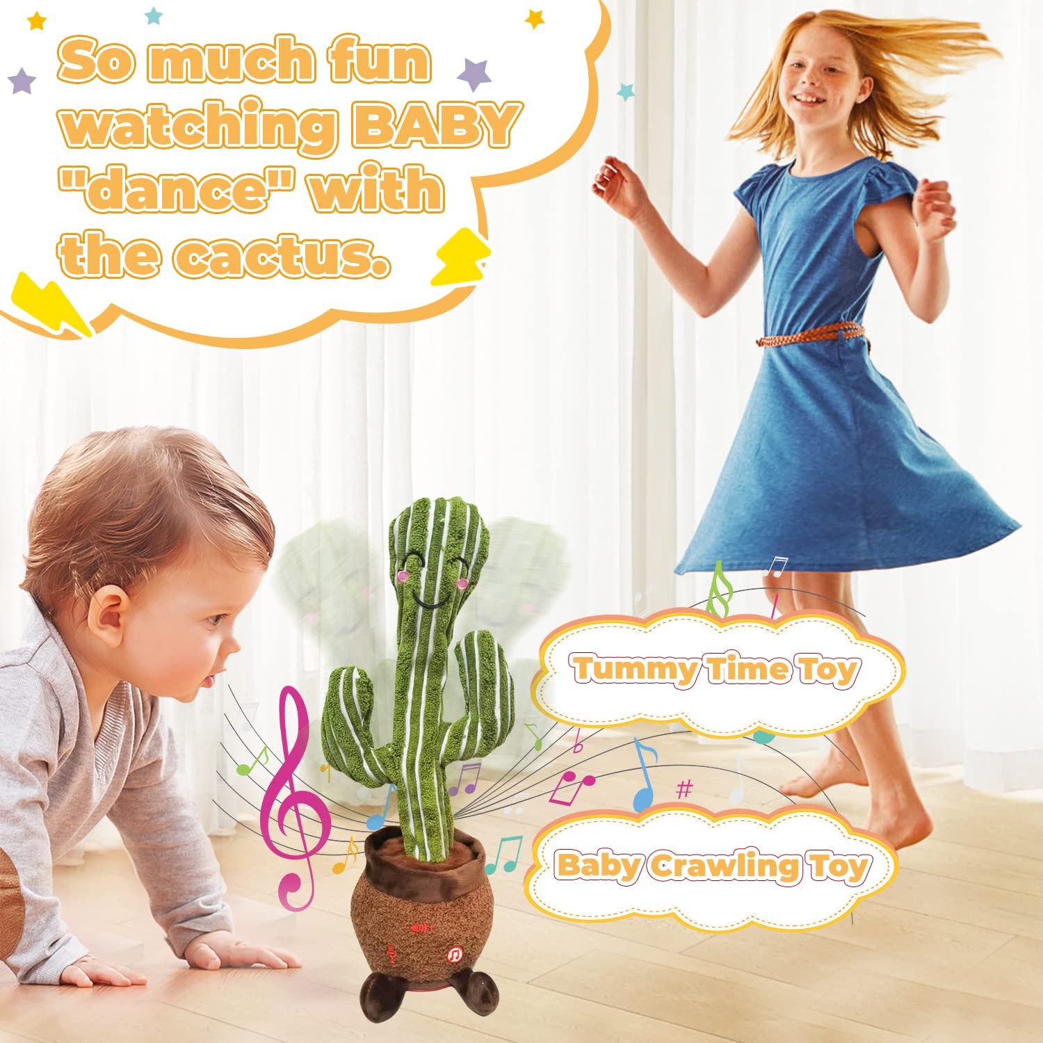 MIAODAM Dancing Cactus Baby Toy Volume Adjustable Talking Cactus Toy, Repeating What You Say Baby Toys, Dancing Cactus Mimicking Toy with 120 English Song and LED Lighting for Baby Toys 6 to 12 Months