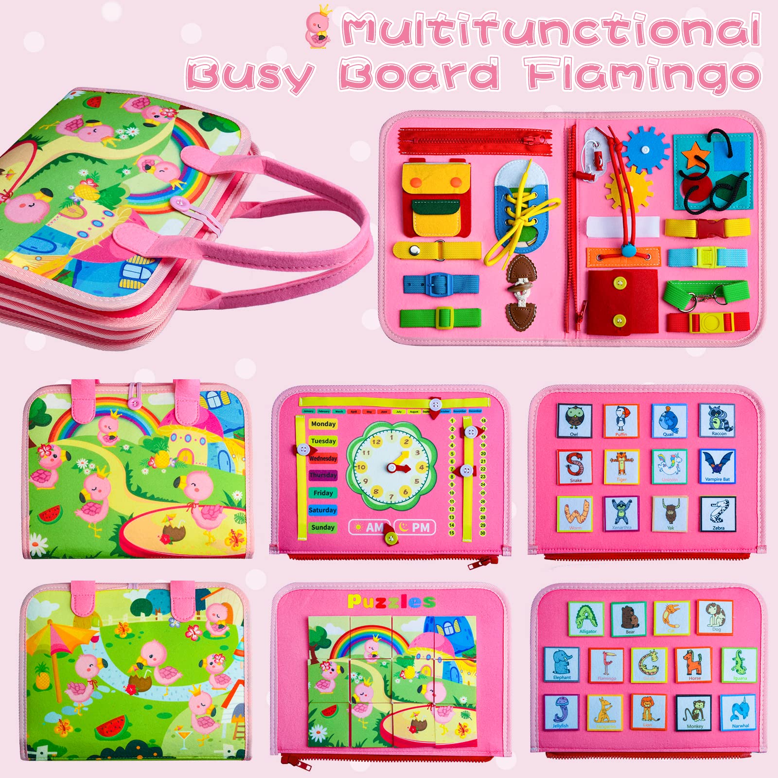 Ancistro Busy Board Montessori Toys for Toddlers, Preschool Educational Toys for Learn Fine Basic Dress Motor Skills Basic Life Skills, Activity Sensory Board Travel Toys, Gifts for 1 2 3 4 Years Old