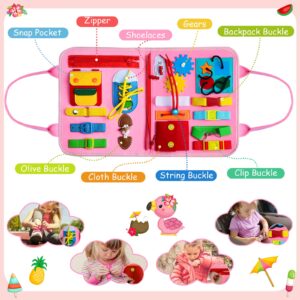 Ancistro Busy Board Montessori Toys for Toddlers, Preschool Educational Toys for Learn Fine Basic Dress Motor Skills Basic Life Skills, Activity Sensory Board Travel Toys, Gifts for 1 2 3 4 Years Old