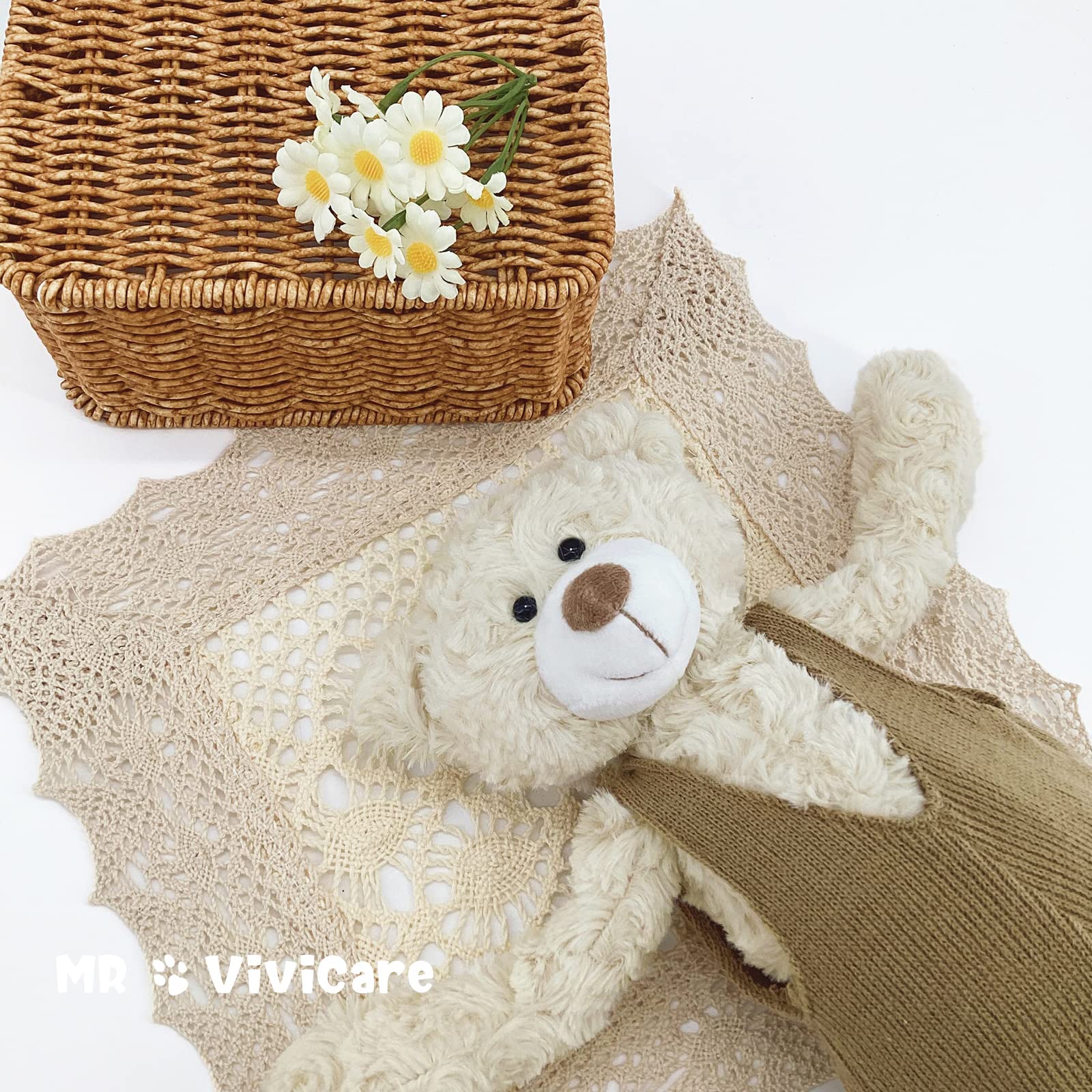 MR VIVICARE 13.5" Cream Beige Bear Stuffed Animals for Kids and New Born Babies,Knitted Dressed Stuffed Teddy Bear Plush Toys for Boys and Girls,Great Gifts on Birthday,Christmas,Machine Washable