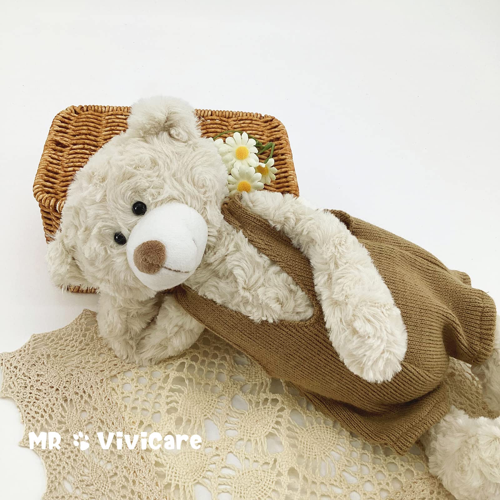 MR VIVICARE 13.5" Cream Beige Bear Stuffed Animals for Kids and New Born Babies,Knitted Dressed Stuffed Teddy Bear Plush Toys for Boys and Girls,Great Gifts on Birthday,Christmas,Machine Washable