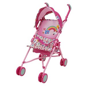 baby alive: doll stroller - pink & rainbow - fits dolls up to 24", retractable canopy, safety harness for baby doll, two-toned handle & wheels, storage basket, for kids ages 3+