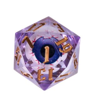 Purple Beholder Eyeball Sharp DND Dice Set with Leather Dice Box | for Dungeons and Dragons, D&D, Sharp Edge, D20 Polyhedral Resin Dice, Dungeons and Dragons Gifts, Accessories