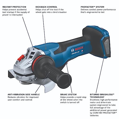 BOSCH GWS18V-13PN PROFACTOR 18V 5 – 6 In. Angle Grinder with Paddle Switch (Bare Tool)