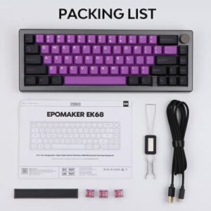 EPOMAKER EK68 65% Wireless Gaming Keyboard, Hot Swappable Gasket Mechanical Keyboard with Metal Knob, Bluetooth 5.0/2.4Ghz Wireless/USB-C Wired Custom Keyboard (Black Purple, Budgerigar Switch)