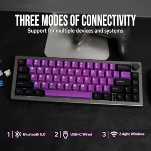 EPOMAKER EK68 65% Wireless Gaming Keyboard, Hot Swappable Gasket Mechanical Keyboard with Metal Knob, Bluetooth 5.0/2.4Ghz Wireless/USB-C Wired Custom Keyboard (Black Purple, Budgerigar Switch)