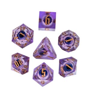 Purple Beholder Eyeball Sharp DND Dice Set with Leather Dice Box | for Dungeons and Dragons, D&D, Sharp Edge, D20 Polyhedral Resin Dice, Dungeons and Dragons Gifts, Accessories