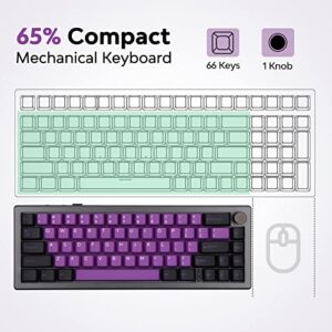 EPOMAKER EK68 65% Wireless Gaming Keyboard, Hot Swappable Gasket Mechanical Keyboard with Metal Knob, Bluetooth 5.0/2.4Ghz Wireless/USB-C Wired Custom Keyboard (Black Purple, Budgerigar Switch)