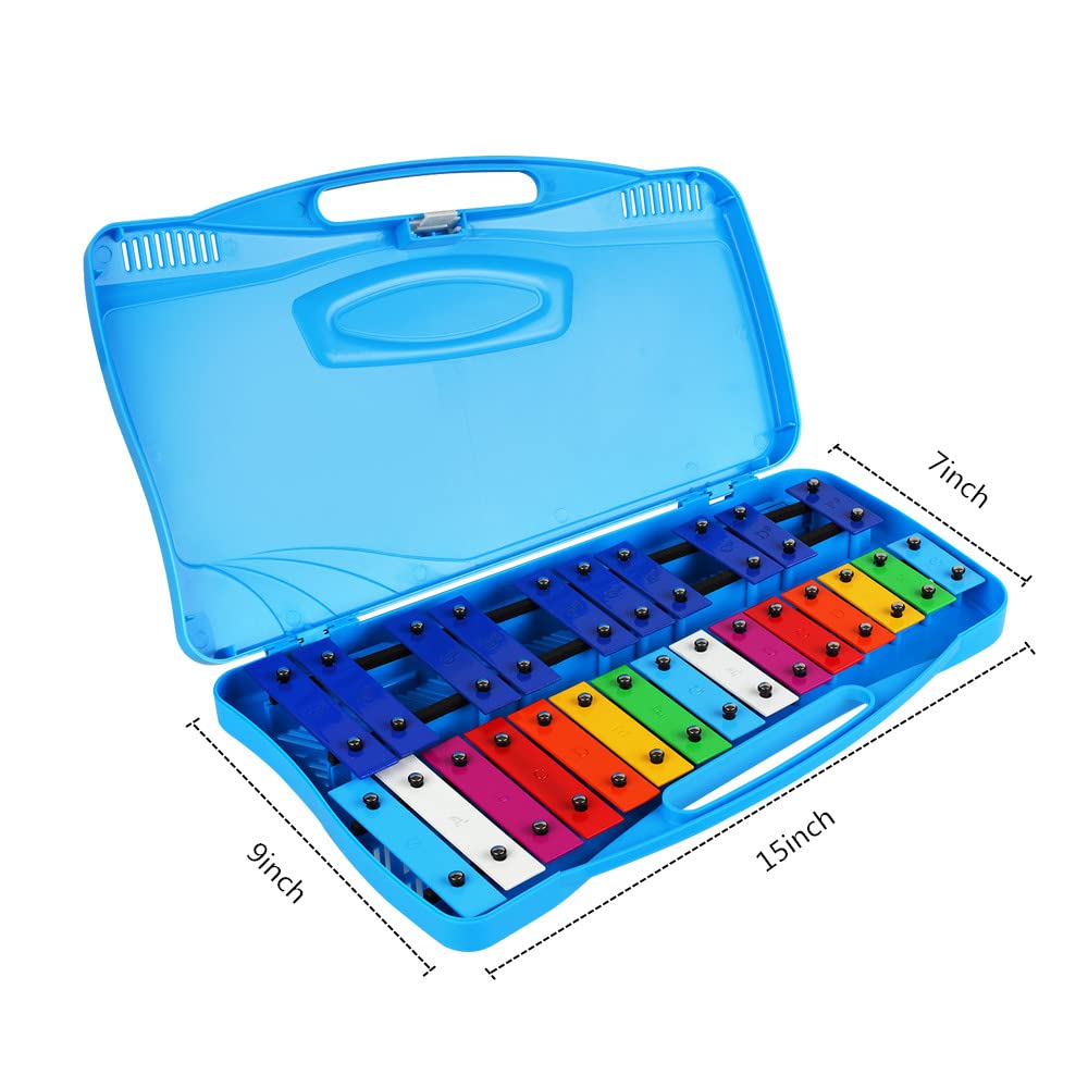 Tkocisa Xylophone 25 Notes Glockenspiel Xylophone, Professional Xylophone for Beginners Kids Music Teaching, Chromatic Glockenspiel Tuned Percussion Instrument Gift(Blue)