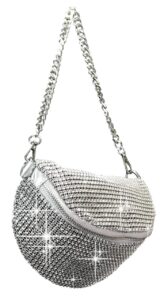 zzfab mesh bing fanny crossbody bags rhinestone clutches bling evening purse for wedding and prom silver