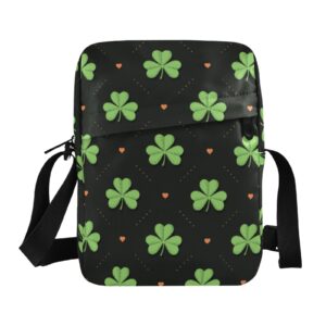 JHKKU Small Shoulder Heart Shamrock Messenger Bags Women and Men Mini Adjustable Crossbody Handbag, Travel Portable Purse Phone Passport