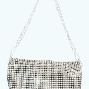 Zzfab Mesh Bing Fanny Crossbody Bags Rhinestone Clutches bling Evening Purse for Wedding and Prom Silver