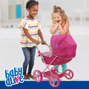 Baby Alive: Deluxe Classic Doll Pram - Pink & Rainbow - Includes Matching Handbag/Diaper Bag, Fits Dolls up to 18", Large Canopy, Storage Basket & Bassinet, Pretend Play for Kids Ages 3+