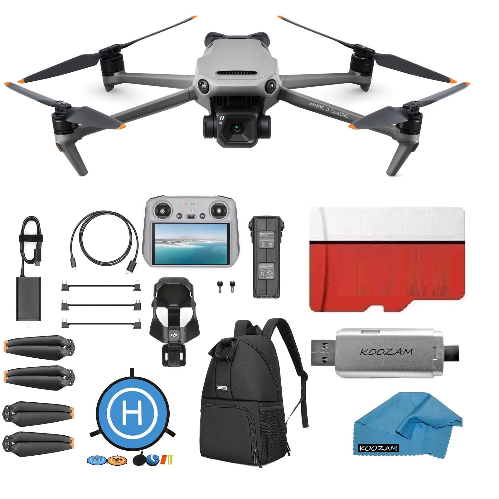 DJI Mavic 3 Classic - Camera Drone with DJI-RC 4/3 CMOS Hasselblad Camera, 5.1K HD Video, with 128 GB Micro SD Card, 3.0 USB Card Reader, Landing Pad, Waterproof Backpack and More