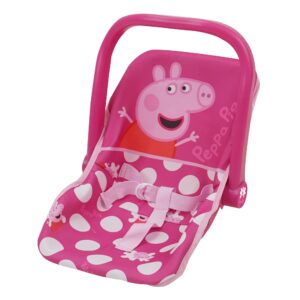 peppa pig: baby doll car seat - pink & white dots - fits dolls up to 18" convertible into a feeding chair, plastic shell w/fabric, harness belt, pretend play for kids ages 3+