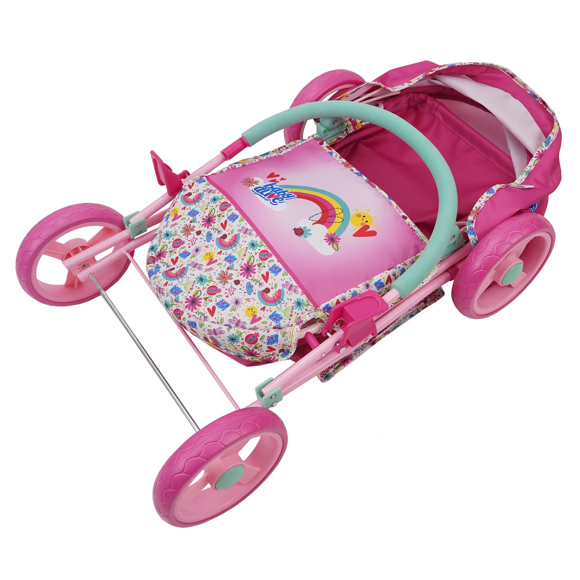 Baby Alive: Deluxe Classic Doll Pram - Pink & Rainbow - Includes Matching Handbag/Diaper Bag, Fits Dolls up to 18", Large Canopy, Storage Basket & Bassinet, Pretend Play for Kids Ages 3+