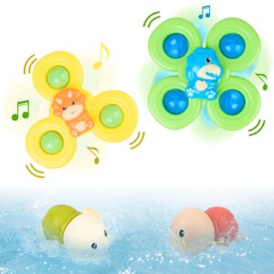 2pcs suction cup spinner toys with swim turtle water bath toys for toddlers 1-3 year old boys gifts, bath toys, bathtub toys for baby pool toys, first birthday baby gifts for 1 year old girls boys