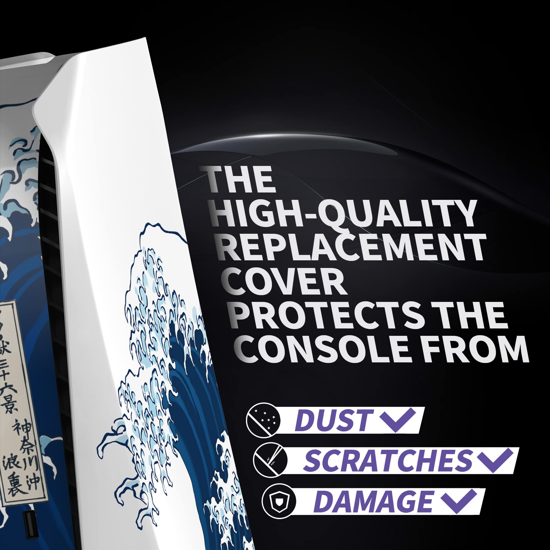 eXtremeRate eXcover The Great Wave Top Bottom Cover Compatible with ps5 Console Disc Edition, Replacement Faceplate Backplate Shell Skin Compatible with ps5 Console Disc Version - Console NOT Included