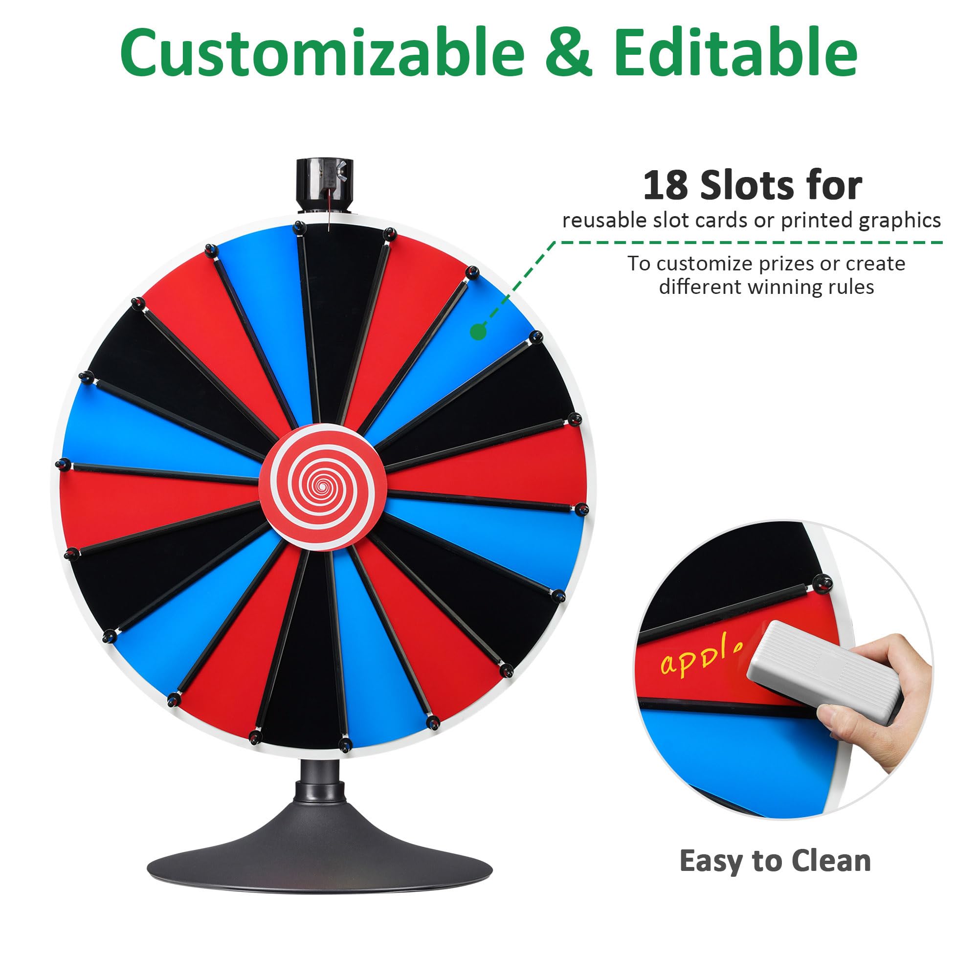 WinSpin 24 Inch Prize Wheel DIY Insertable Tabletop or Floor Stand Spinning Wheel, 18 Slots Fortune Design Carnival Spin Game, DIY Series