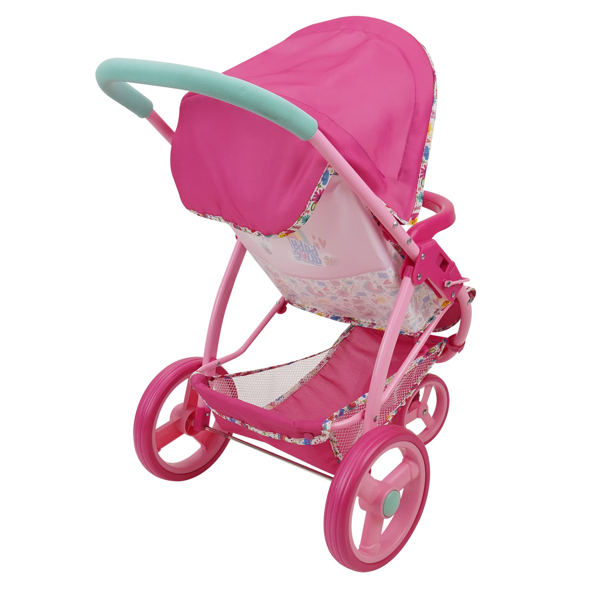 Baby Alive: Doll Jogging Stroller - Pink & Rainbow - Fits Dolls Up to 24", Retractable Canopy, Front Bumper Bar, Swivel Wheels, Safety Harness, Pretend Play for Kids Ages 3+