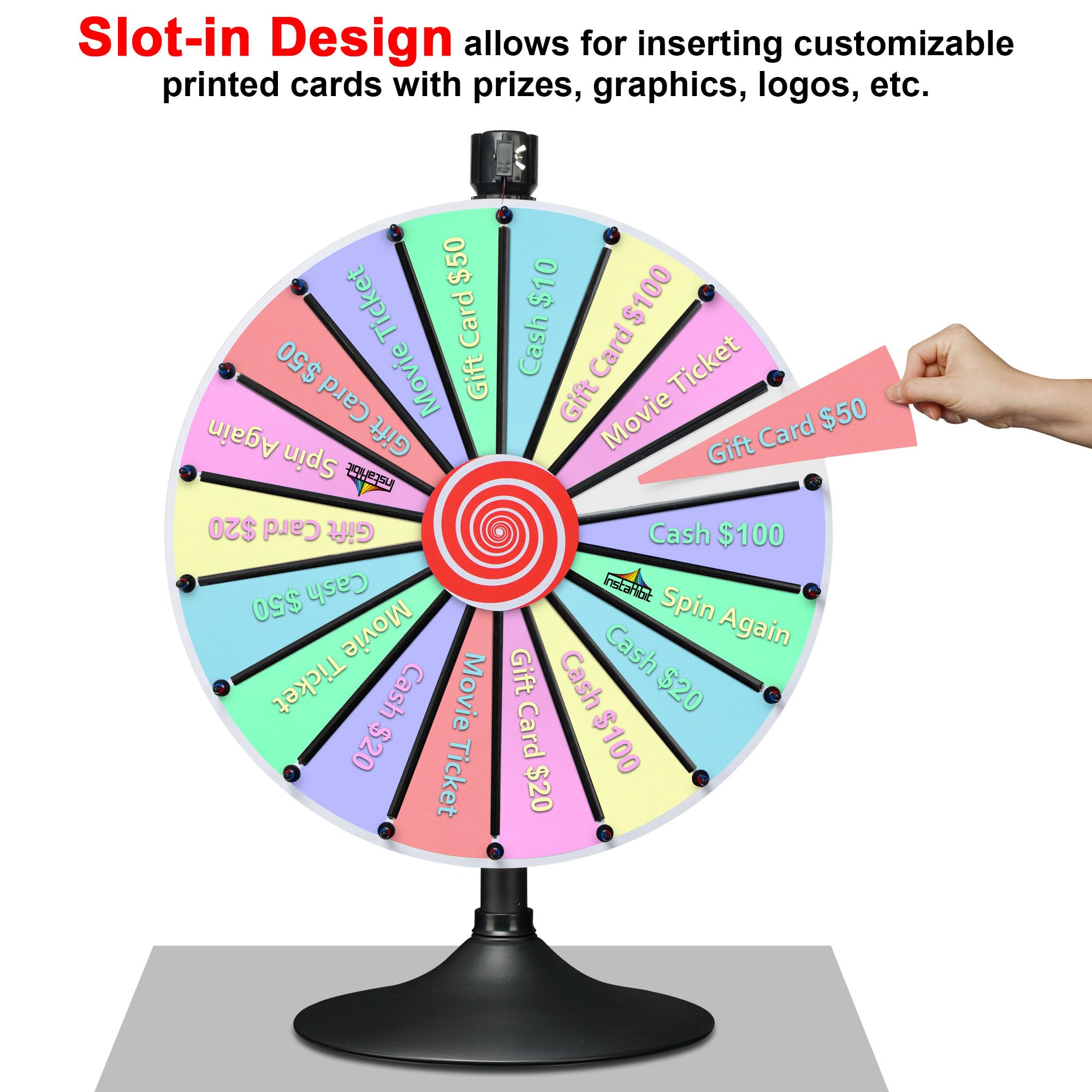 WinSpin 24 Inch Prize Wheel DIY Insertable Tabletop or Floor Stand Spinning Wheel, 18 Slots Fortune Design Carnival Spin Game, DIY Series