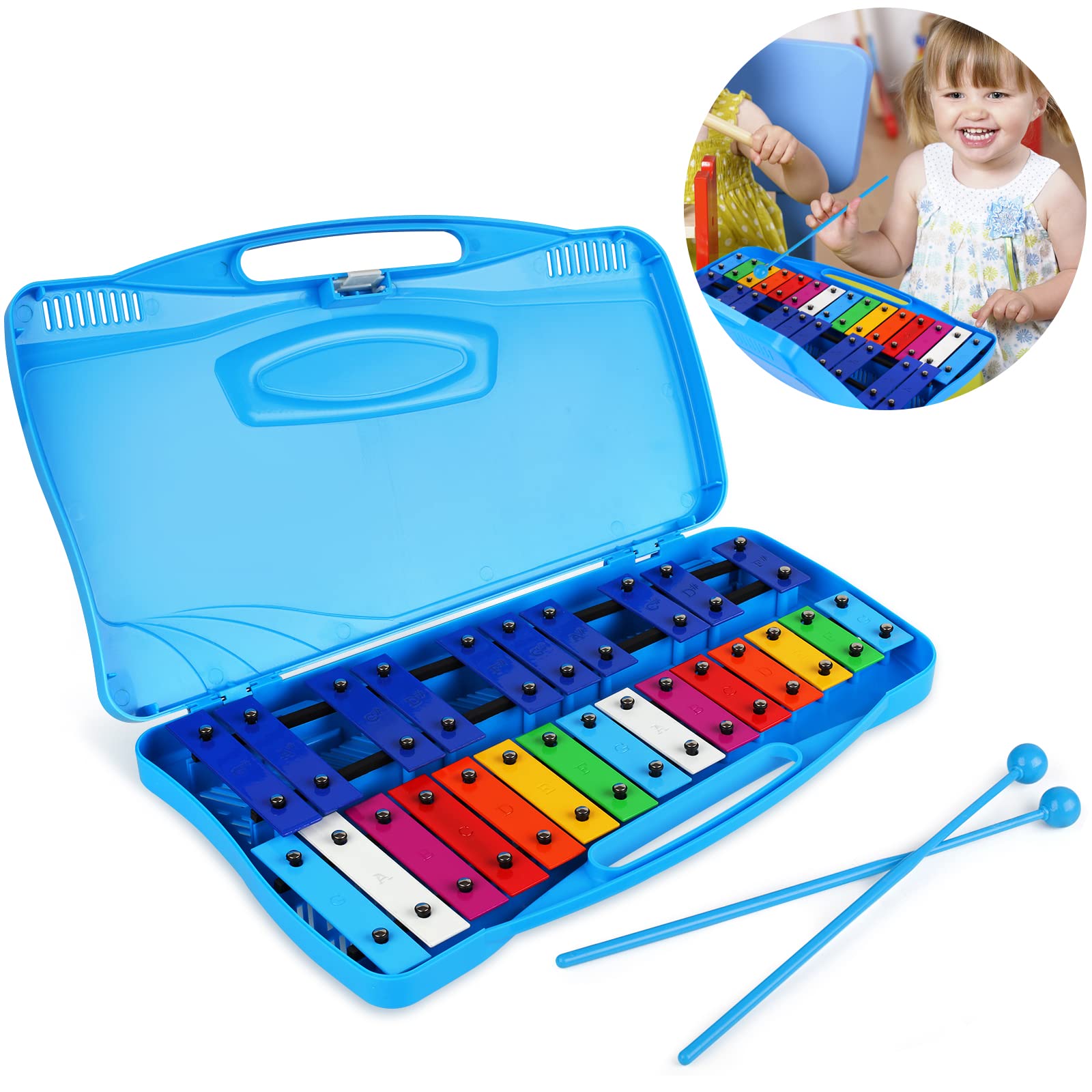 Tkocisa Xylophone 25 Notes Glockenspiel Xylophone, Professional Xylophone for Beginners Kids Music Teaching, Chromatic Glockenspiel Tuned Percussion Instrument Gift(Blue)