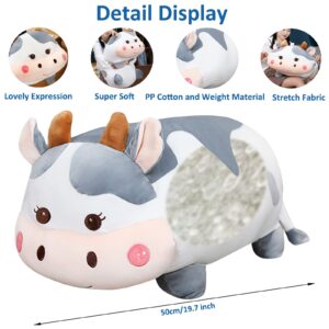 Litence Weighted Cow Stuffed Animals, 19.7in 5lbs Weighted Cow Plush Toy Soft Cow Plush Body Pillow Gifts for Boys Girls