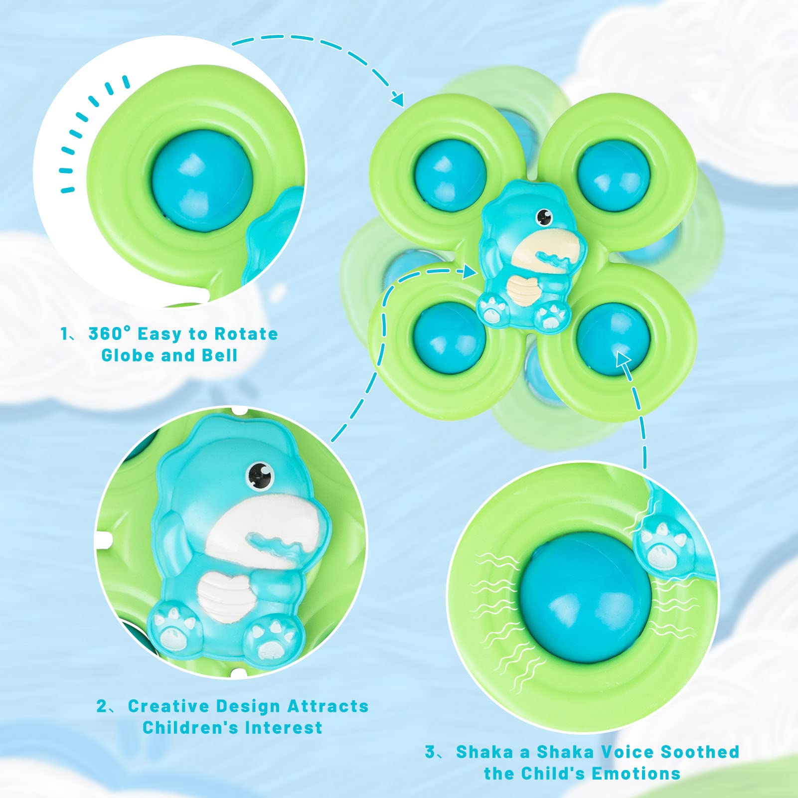 2PCS Suction Cup Spinner Toys with Swim Turtle Water Bath Toys for Toddlers 1-3 Year Old Boys Gifts, Bath Toys, Bathtub Toys for Baby Pool Toys, First Birthday Baby Gifts for 1 Year Old Girls Boys