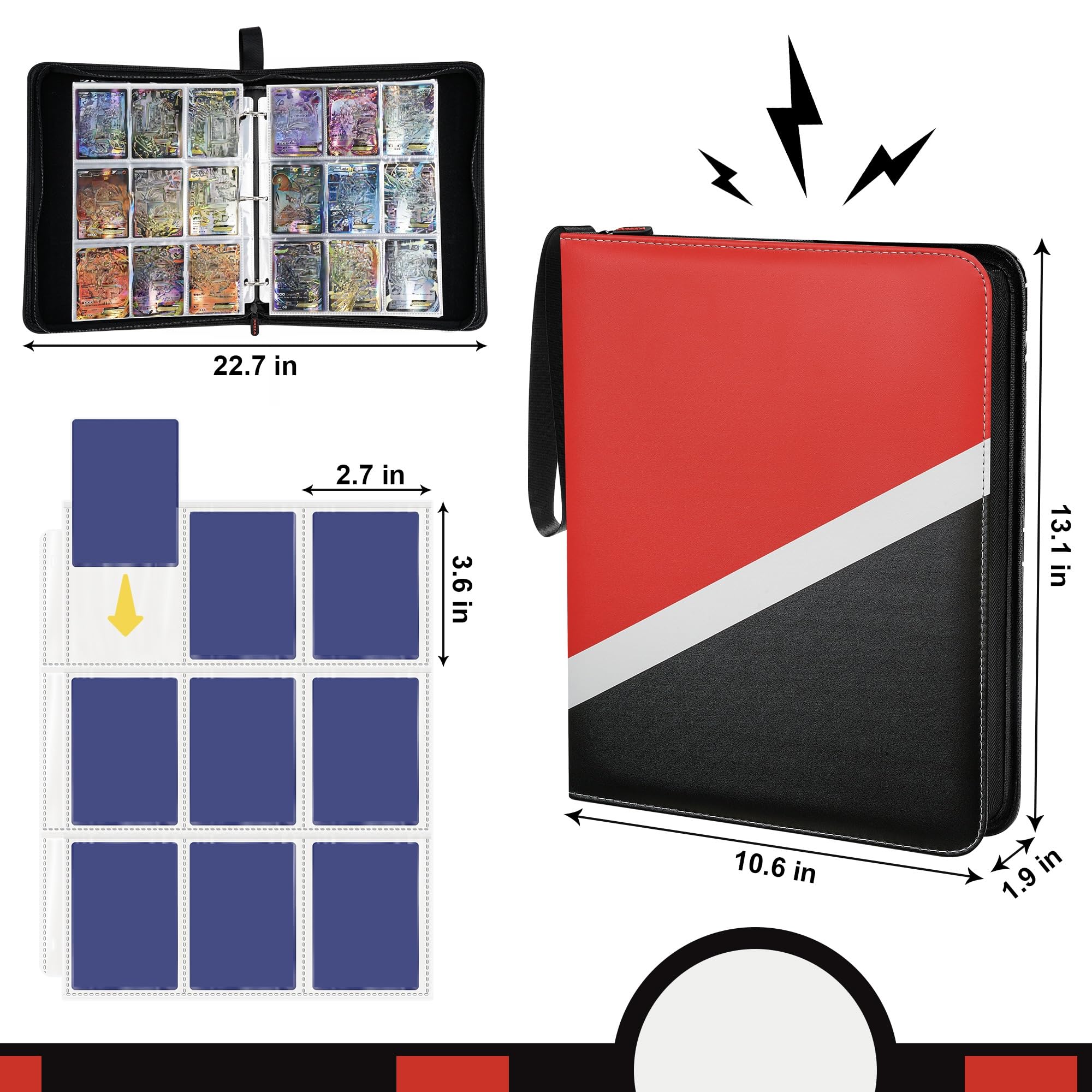 PREZA Trading Card Binder - Card Binder 9 Pocket - Fits 900 Cards - Card Book Carrying Binder for Cards Collection