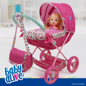 Baby Alive: Deluxe Classic Doll Pram - Pink & Rainbow - Includes Matching Handbag/Diaper Bag, Fits Dolls up to 18", Large Canopy, Storage Basket & Bassinet, Pretend Play for Kids Ages 3+