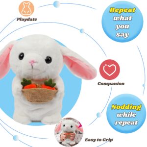 Hopearl Talking Bunny Repeats What You Say Rabbit with Carrots Nodding Electric Interactive Animated Toy Speaking Plush Buddy Gifts for Toddlers, White, 7''