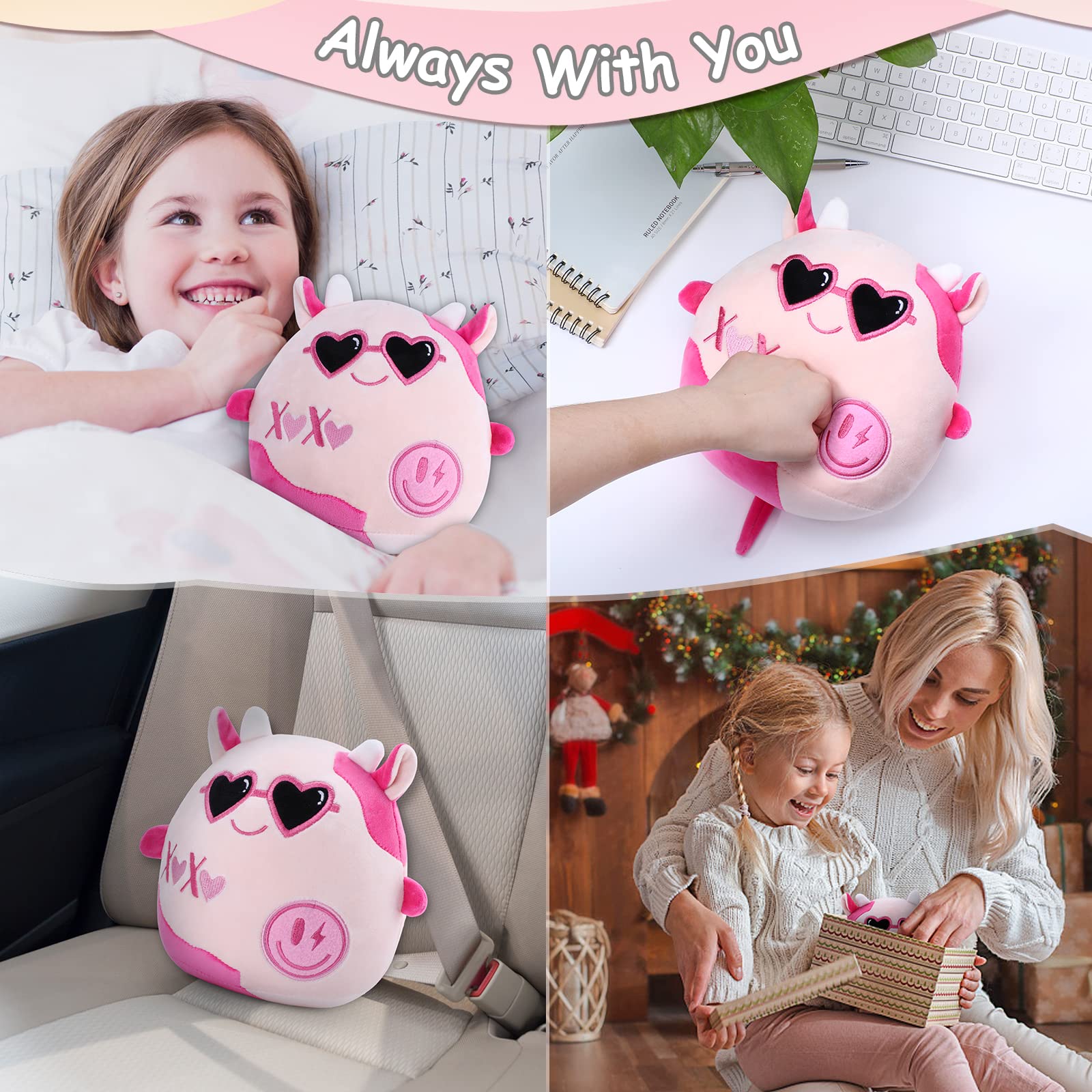 refavor Cow Stuffed Animal - 8 Inch Preppy Cute Plushies Y2K Soft Stuffed Animals for Girls Gift Pink Stuffed Animal Cow Plush Pillows Gifts Kids Valentines Cow Stuffed Animals Plush Toys(Rosie)