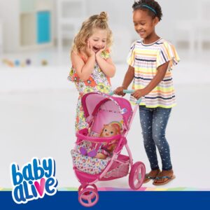 Baby Alive: Doll Jogging Stroller - Pink & Rainbow - Fits Dolls Up to 24", Retractable Canopy, Front Bumper Bar, Swivel Wheels, Safety Harness, Pretend Play for Kids Ages 3+