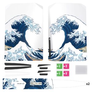 eXtremeRate eXcover The Great Wave Top Bottom Cover Compatible with ps5 Console Disc Edition, Replacement Faceplate Backplate Shell Skin Compatible with ps5 Console Disc Version - Console NOT Included