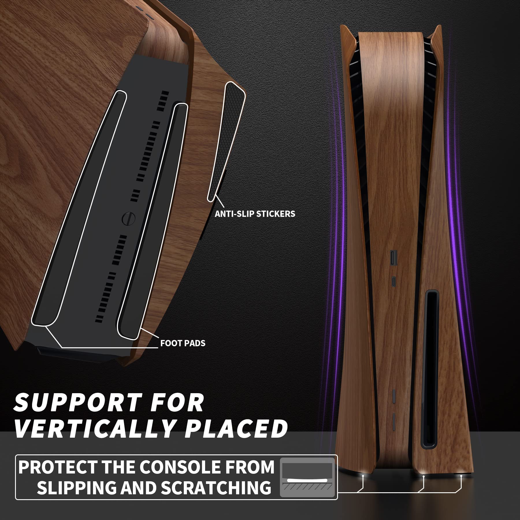 eXtremeRate eXcover Wood Grain Top Bottom Cover Compatible with ps5 Console Disc Edition, Replacement Faceplate Backplate Shell Skin Compatible with ps5 Console Disc Version - Console NOT Included