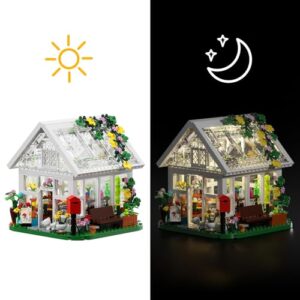 Flower House Building Set, Garden House Building Toy with LED Light, Creative Building Playset, Build a Greenhouse Model, Great Gift for Friends or Girls (597 Pieces)