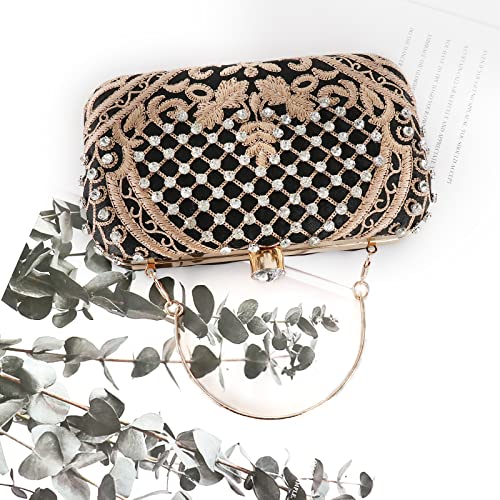 GUOZI Womens Handmade Embroidery Rhinestones Vintage Clutch Evening Handbag Shoulder Bag Purses for Wedding Prom Party