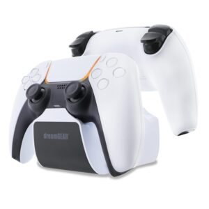 dreamgear dual power station: ps5 dualsense controller charging station, fast charging, base grip, simple drop-in design