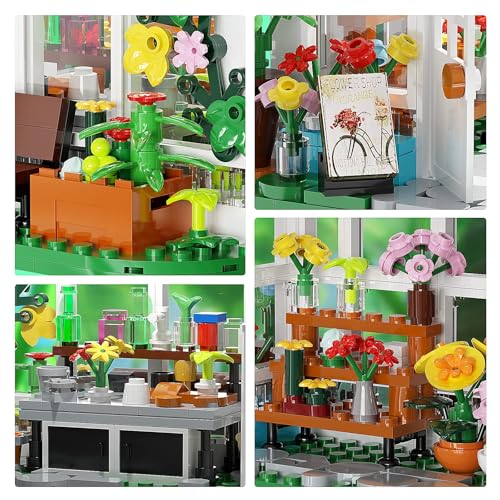 Flower House Building Set, Garden House Building Toy with LED Light, Creative Building Playset, Build a Greenhouse Model, Great Gift for Friends or Girls (597 Pieces)