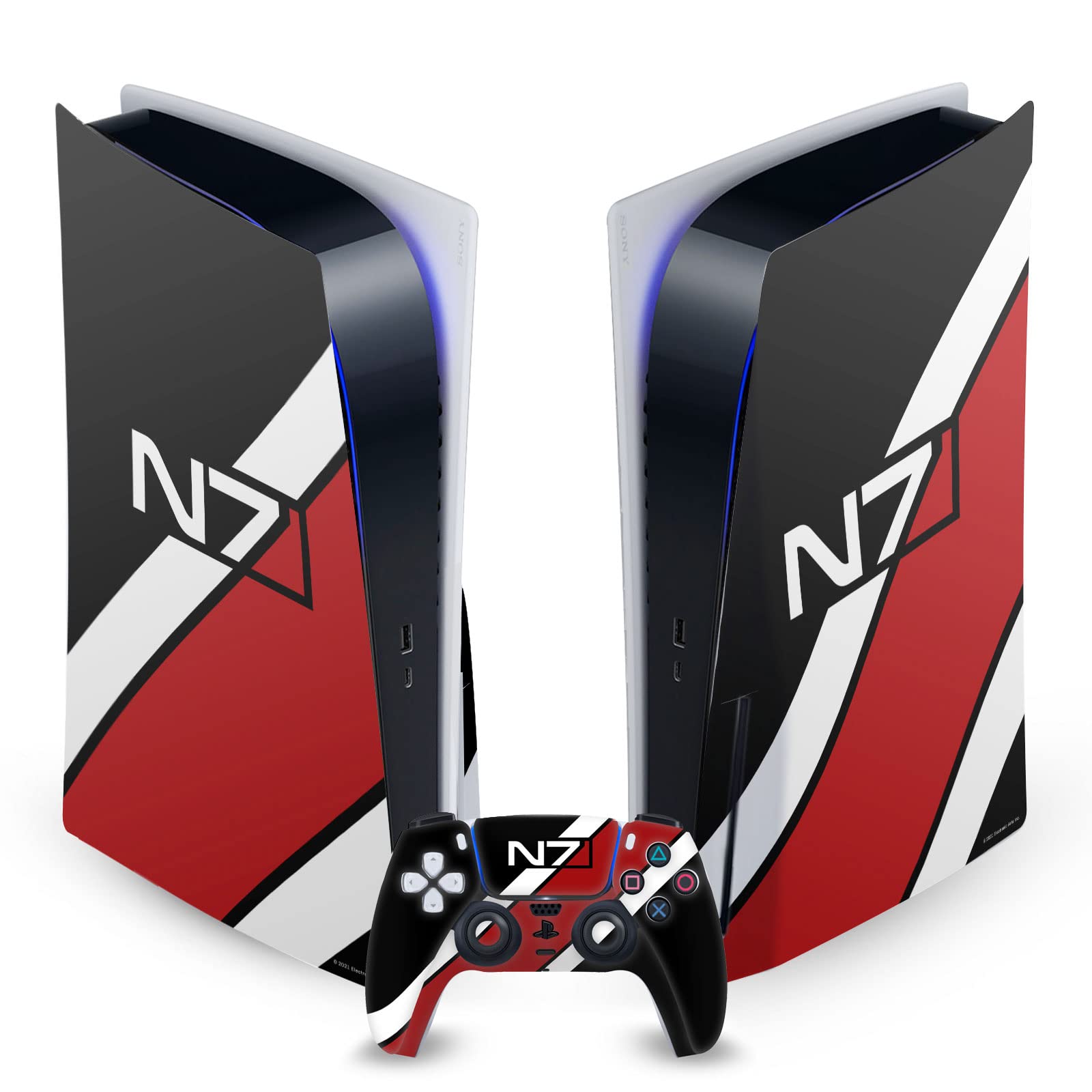 Head Case Designs Officially Licensed EA Bioware Mass Effect N7 Logo Stripes Graphics Vinyl Faceplate Gaming Skin Decal Compatible With Sony PlayStation 5 PS5 Disc Console & DualSense Controller