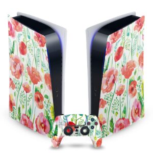 head case designs officially licensed ninola red flower assorted vinyl faceplate sticker gaming skin decal cover compatible with sony playstation 5 ps5 digital edition console and dualsense controller