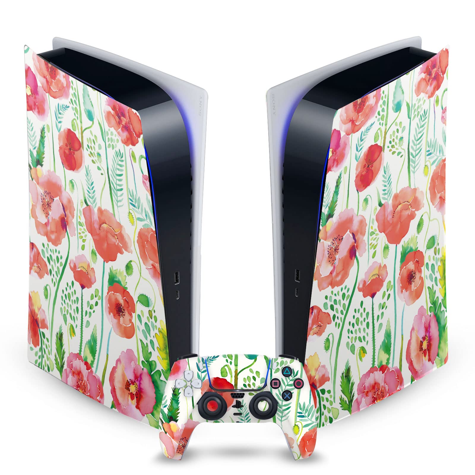 Head Case Designs Officially Licensed Ninola Red Flower Assorted Vinyl Faceplate Sticker Gaming Skin Decal Cover Compatible With Sony PlayStation 5 PS5 Digital Edition Console and DualSense Controller