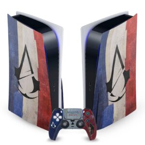 head case designs officially licensed assassin's creed flag of france unity key art vinyl faceplate gaming skin decal compatible with sony playstation 5 ps5 disc edition console & dualsense controller