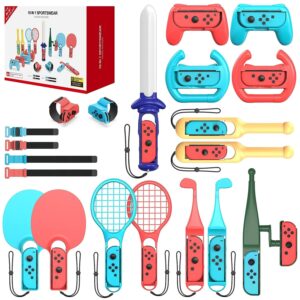 CXY CHYUHSIN Switch Sports Accessories Bundle 18 in 1 for Nintendo Switch Sports Accessories Compatible with Switch/Switch OLED with Tennis Racket/ Golf Clubs/ Sword Wrist Bands/ Leg Strap