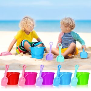 Junkin 24 Sets Beach Sand Buckets and Shovels for Kids Bulk 6.3" Small Beach Pails and Sand Toys for Summer Holiday Party- 24 Bucket+24 Shovels (Cute)