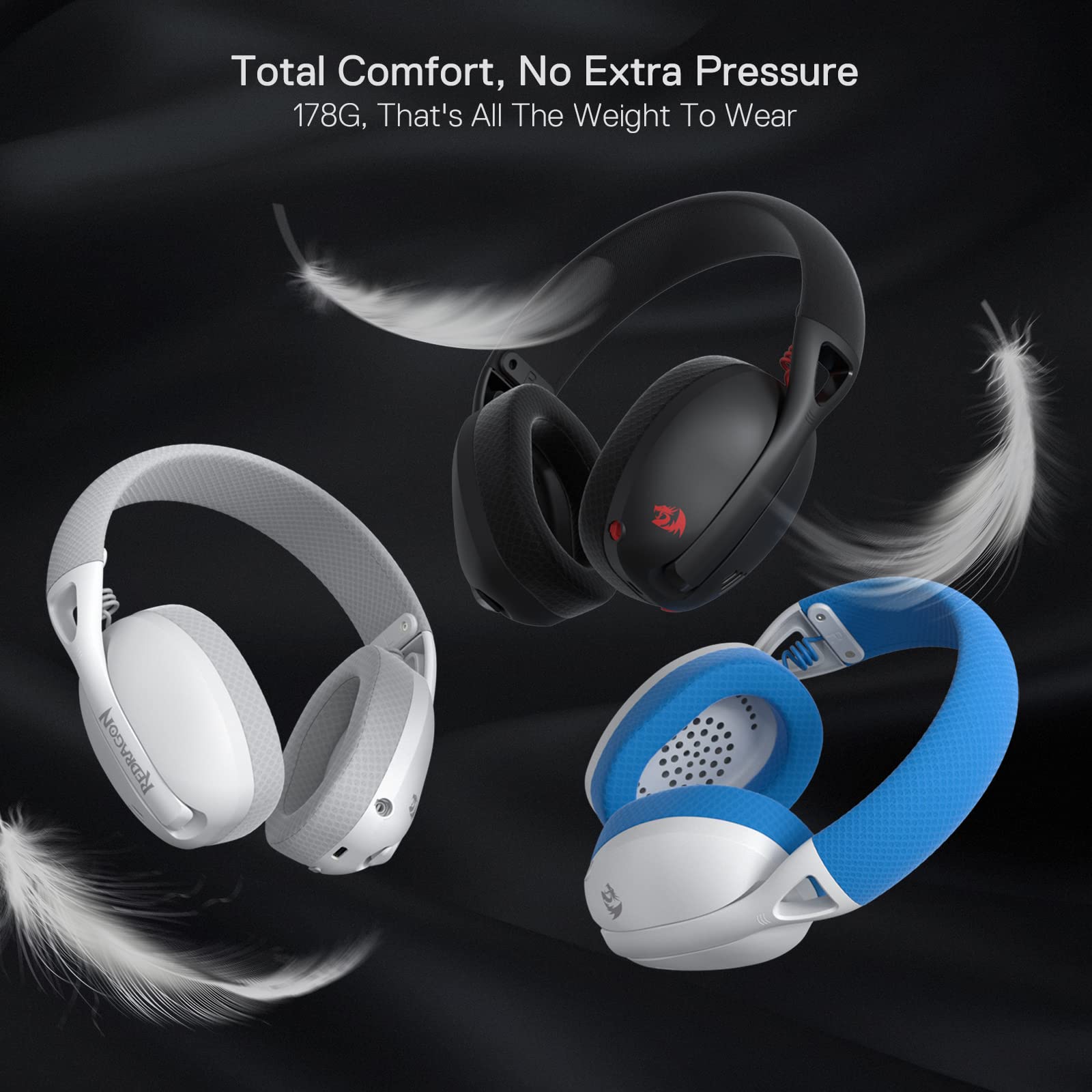 Redragon H848 BT Wireless Gaming Headset - Lightweight - 7.1 Surround Sound - 40MM Drivers - Detachable Microphone - Multi Platforms for PC, PS5/4/3, Switch, Mobile