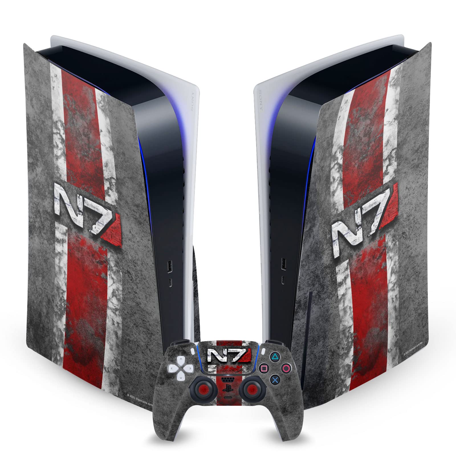 Head Case Designs Officially Licensed EA Bioware Mass Effect N7 Logo Distressed Graphics Vinyl Faceplate Gaming Skin Decal Compatible With Sony PlayStation 5 PS5 Disc Console & DualSense Controller